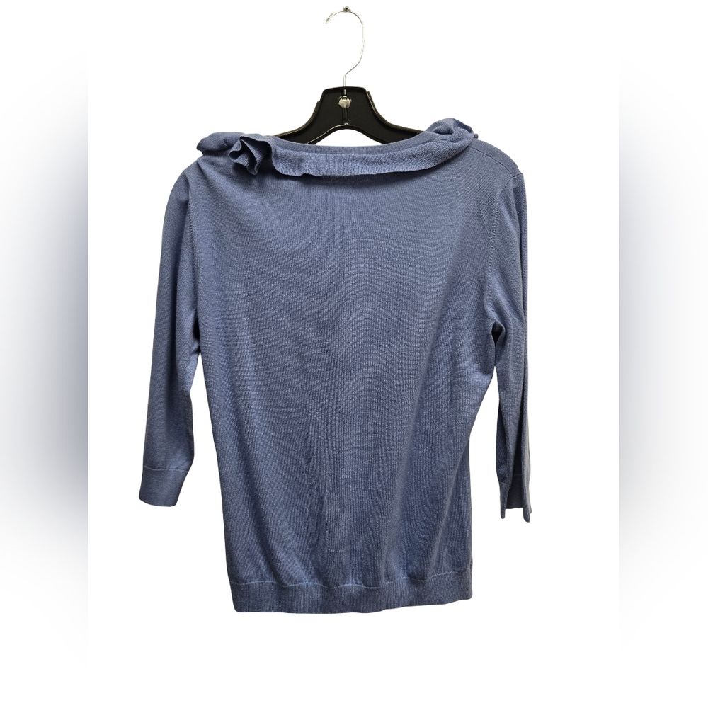 Blue Ruffled V-Neck Sweater - Picture 2 of 7